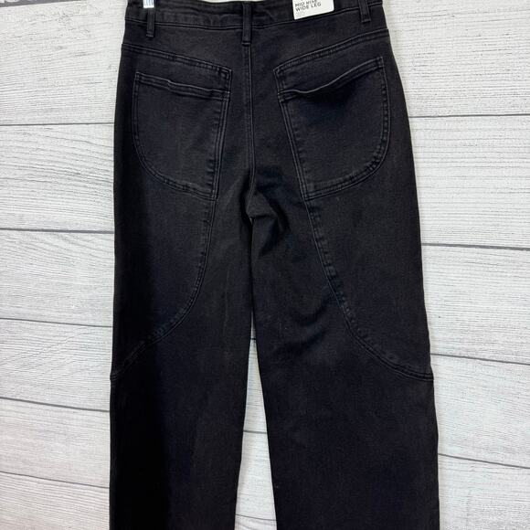 Forever 21 Women's Black Washed Mid-Rise Wide Leg Jeans Size 27 - Picture 7 of 8